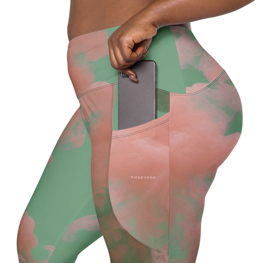 SR Pink Green Leggings with pockets